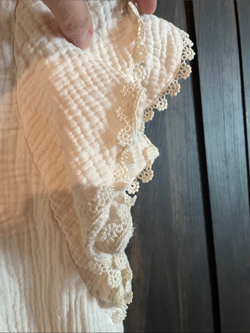 Hem & Thread Cream Textured Ruffle Sleeve Blouse - Picture 3 of 4